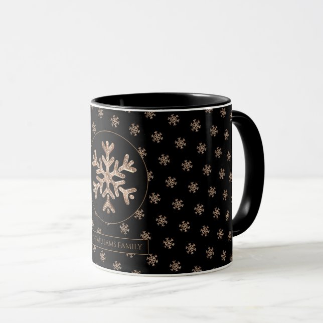 Schneeflocken Muster Schwarz und Gold Weihnachten Tasse (VorderseiteRechts)