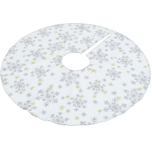 Schneeflocken Muster - Silber & Gold auf Weiß Polyester Weihnachtsbaumdecke