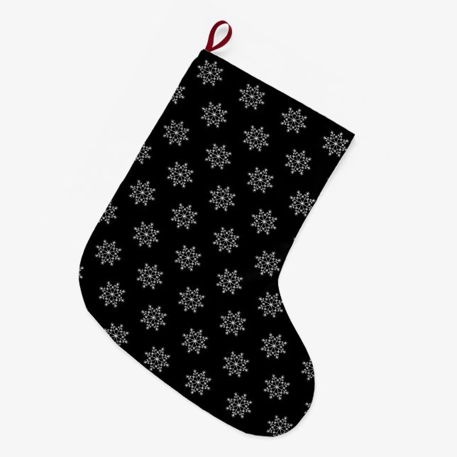 Schneeflocken Musterurlaub Schwarz-weiße Weihnacht Großer Weihnachtsstrumpf (Vorderansicht (hängend))