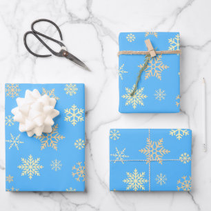 Schneeflocken Nahtloses Muster Blaue Weihnachten Geschenkpapier Set