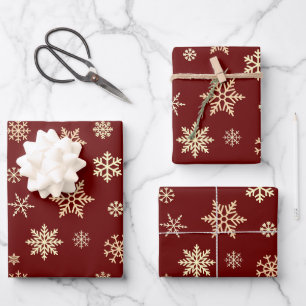 Schneeflocken Nahtloses Muster Marone Weihnachten Geschenkpapier Set