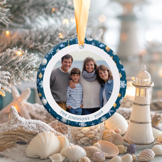 Schneeflocken & Nautical Family Weihnachten 2-seit Keramik Ornament (Snowflakes & Nautical Family Christmas 2-Sided Ceramic Ornament)