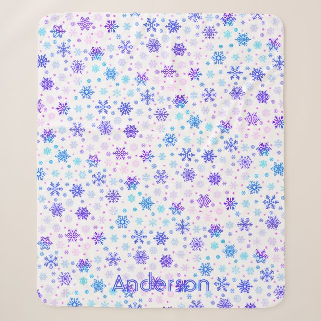 Schneeflocken Pastellfarben Rosa und Blauer Indivi Sherpadecke (Vorderseite)