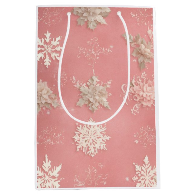 Schneeflocken Pastellrosa Mittlere Geschenktüte (Vorderseite)