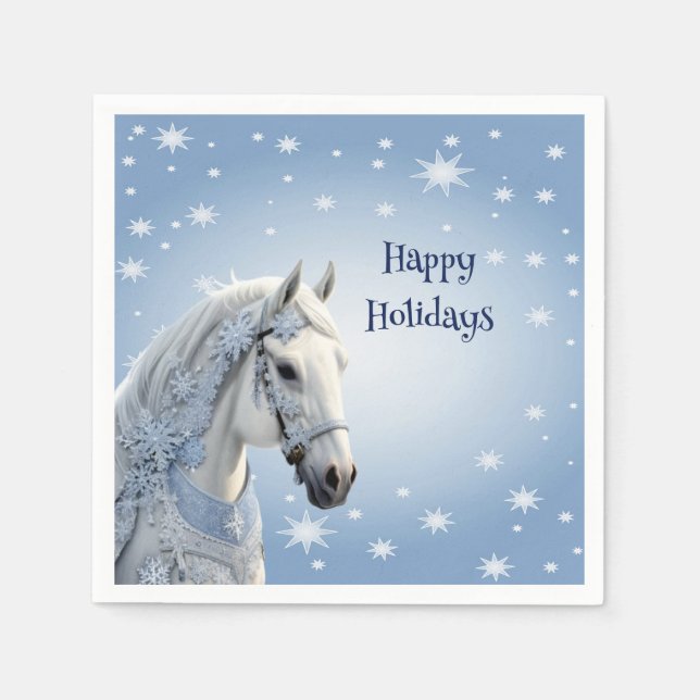Schneeflocken Pferd Weihnachtsbuch Napkin Serviette (Vorderseite)