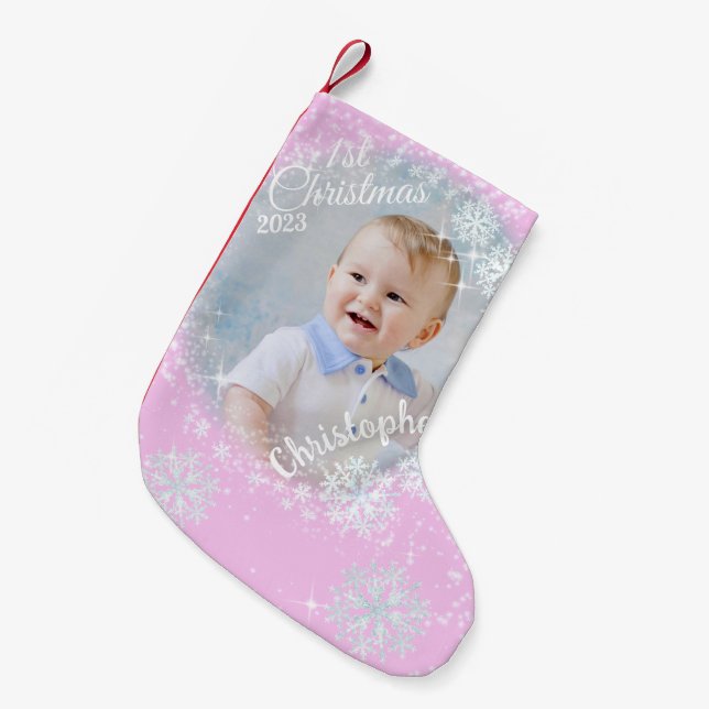 Schneeflocken pink kleiner weihnachtsstrumpf (Vorderansicht (hängend))