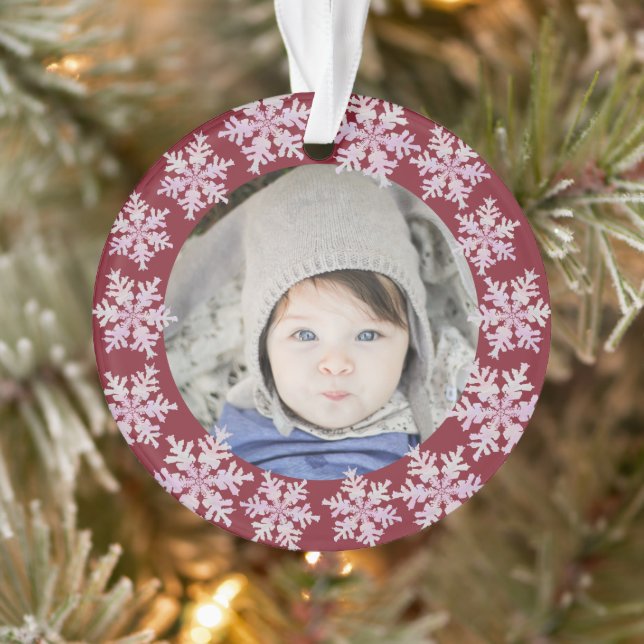 Schneeflocken Pink Opal 2 Side Foto Großeltern Ornament (Baum)
