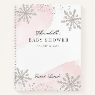 Schneeflocken Pink Watercolor Baby Shooting Gästeb Notizbuch
