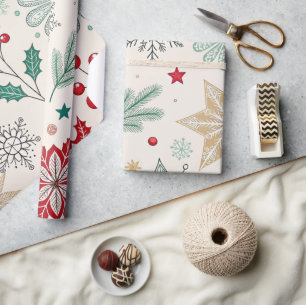 Schneeflocken poinsettias Heilige Beeren Urlaub Geschenkpapier