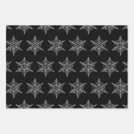 Schneeflocken Polka Punkte und Streifen schwarz-we Geschenkpapier Set