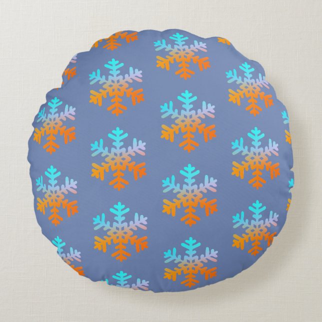 Schneeflocken Polyester Rundkissen Rundes Kissen (Vorderseite)
