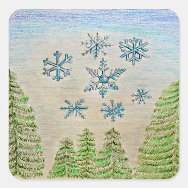 Schneeflocken Quadratischer Aufkleber (Vorderseite)