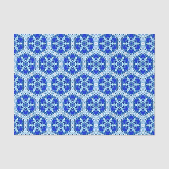 Schneeflocken Quit Pattern - Kobalt Blau und Weiß Seidenpapier (Vorderseite)