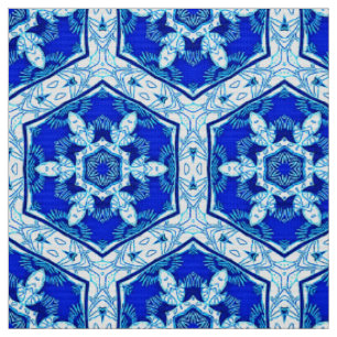 Schneeflocken Quit Pattern - Kobalt Blau und Weiß Stoff