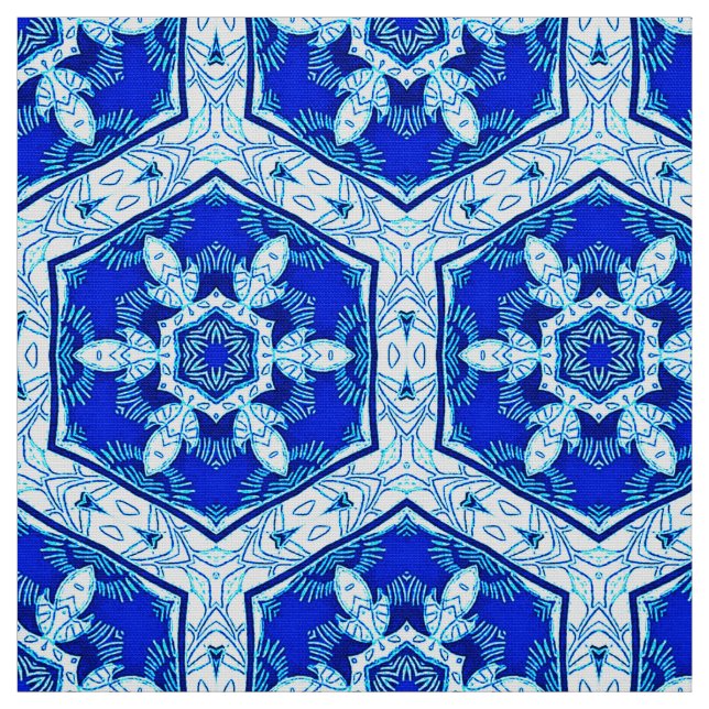 Schneeflocken Quit Pattern - Kobalt Blau und Weiß Stoff (Muster)