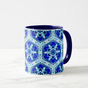 Schneeflocken Quit Pattern - Kobalt Blau und Weiß Tasse
