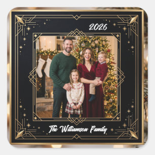 Schneeflocken-Rahmen Familienfoto Weihnachtsaufkle Quadratischer Aufkleber
