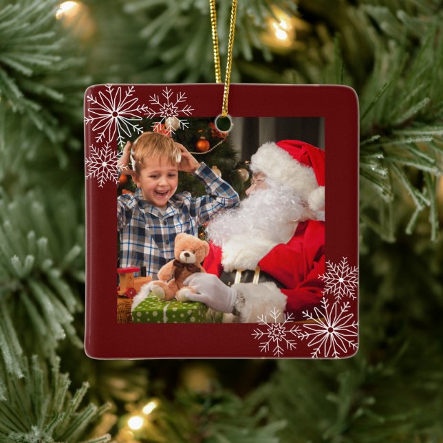 Schneeflocken Rahmen Foto Keramik Ornament (Baum)