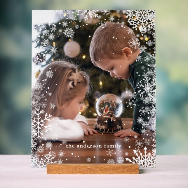 Schneeflocken Rahmen Personalisiertes Foto Acrylschild (Neutral)