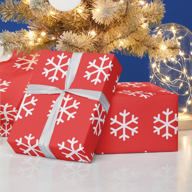 Schneeflocken Red Christmas Wrapping Paper Geschenkpapier (Feiertage)