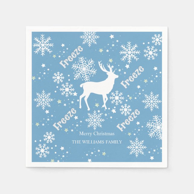 Schneeflocken Rentiere Weihnachten Serviette (Vorderseite)