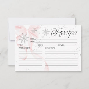 Schneeflocken-Rezeptkarte mit rosa Schleife, doppe