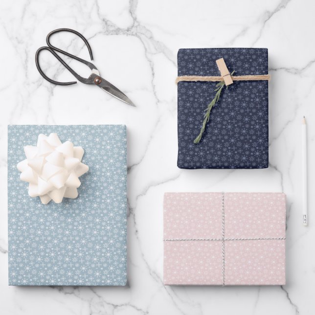 Schneeflocken Rosa Blau und Winter der Marine Geschenkpapier Set (Vorderseite)
