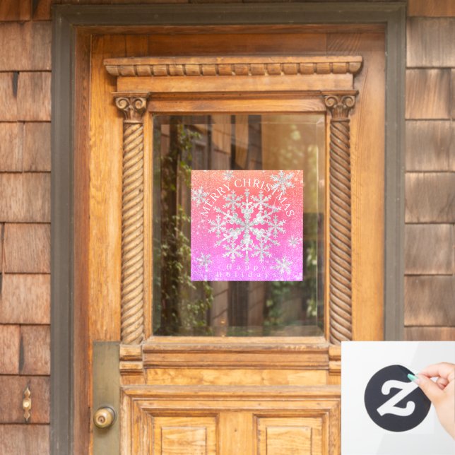 Schneeflocken Rosa Orange Fensteraufkleber (Haustür)