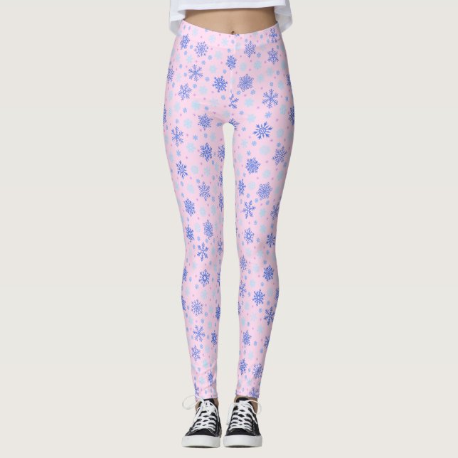 Schneeflocken Rosa Pastel Rosa Elegante Stilvolle  Leggings (Vorderseite)