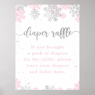 Schneeflocken Rosa Silver Diaper Raffle Baby Dusch Poster