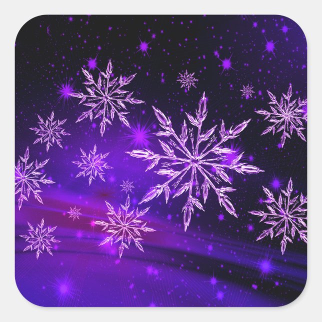Schneeflocken rosa und lila Winterschneeflocke Quadratischer Aufkleber (Vorderseite)