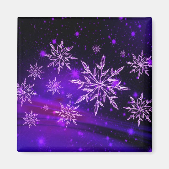 Schneeflocken rosa und lila Winterschneekristalle Magnet (Vorne)