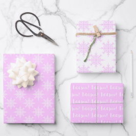 Schneeflocken Rosa Weißer Let It Schnee Weihnachts Geschenkpapier Set