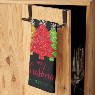 Schneeflocken Rot-Gold-Grün Weihnachtsbaum Schneef Geschirrtuch
