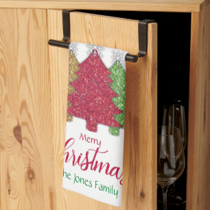 Schneeflocken Rot-Gold-Grün Weihnachtsbaum Schneef Geschirrtuch