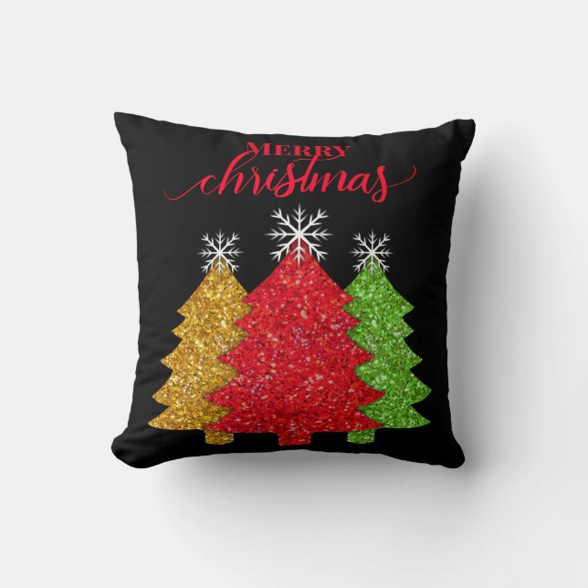 Schneeflocken Rot-Gold-Grün Weihnachtsbaum Schneef Kissen (Vorderseite)