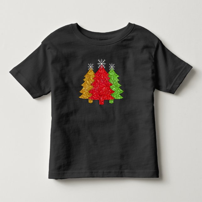 Schneeflocken Rot-Gold-Grün Weihnachtsbaum Schneef Kleinkind T-shirt (Vorderseite)