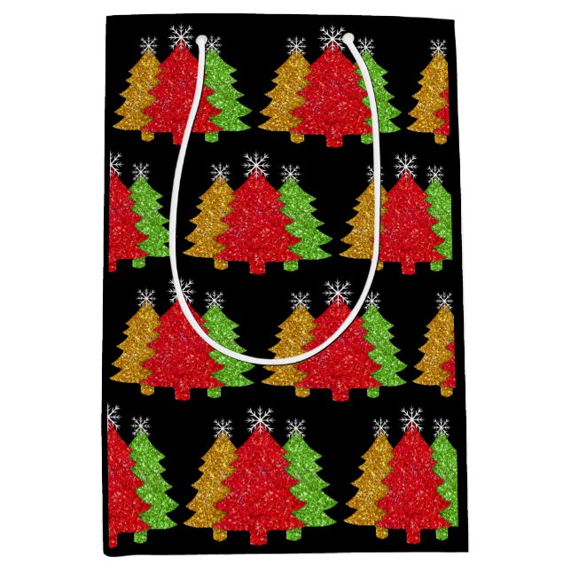 Schneeflocken Rot-Gold-Grün Weihnachtsbaum Schneef Mittlere Geschenktüte (Vorderseite)