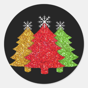 Schneeflocken Rot-Gold-Grün Weihnachtsbaum Schneef Runder Aufkleber