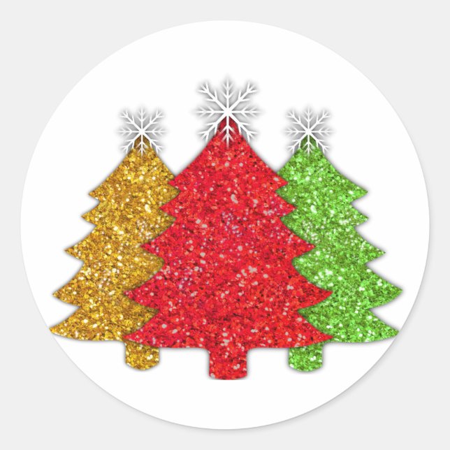 Schneeflocken Rot-Gold-Grün Weihnachtsbaum Schneef Runder Aufkleber (Vorderseite)