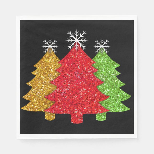 Schneeflocken Rot-Gold-Grün Weihnachtsbaum Schneef Serviette (Vorderseite)