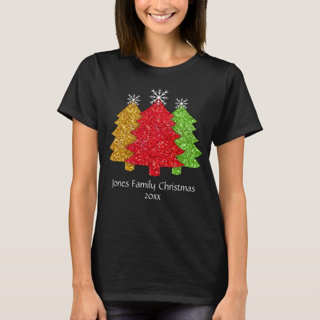 Schneeflocken Rot-Gold-Grün Weihnachtsbaum Schneef T-Shirt (Vorderseite)