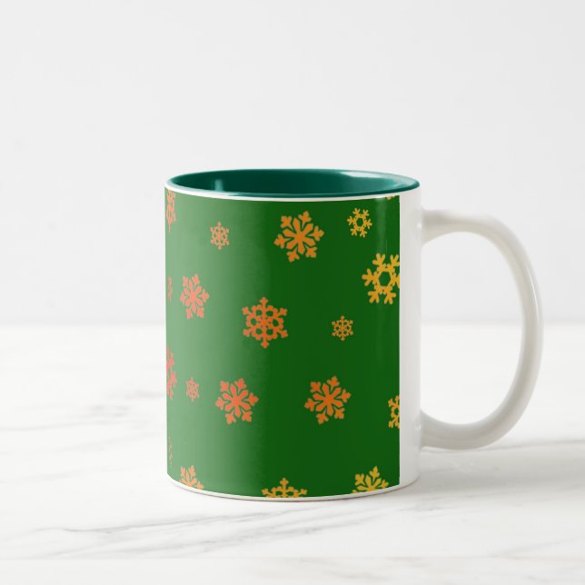 Schneeflocken (Rot & Gold) [Weihnachtsmuster] Zweifarbige Tasse (Rechts)