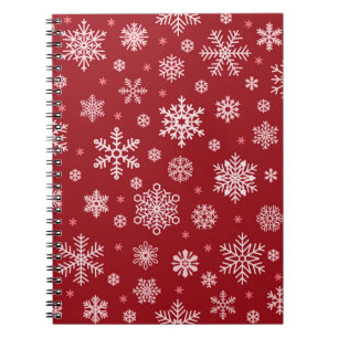 Schneeflocken, rote Dekoration, Weihnachtsmuster. Notizblock