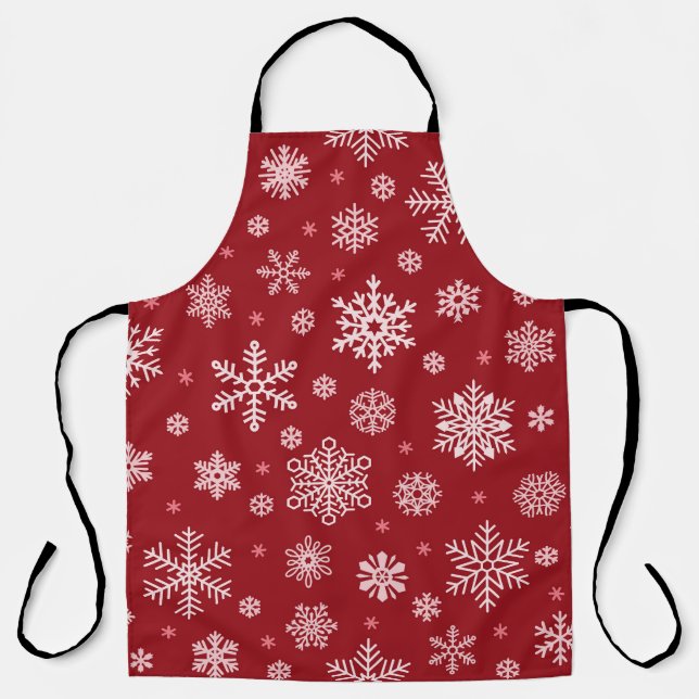 Schneeflocken, rote Dekoration, Weihnachtsmuster. Schürze (Vorderseite)