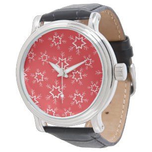 Schneeflocken, rote und weiße Schneeflocken, Schne Armbanduhr