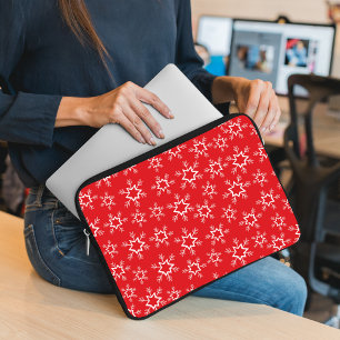 Schneeflocken, rote und weiße Schneeflocken, Schne Laptopschutzhülle