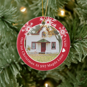 Schneeflocken Rote Weihnachten im neuen Zuhause Fo Keramik Ornament