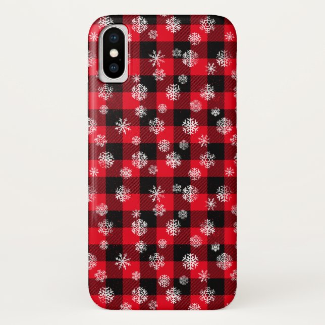 Schneeflocken Rotes Buffalo Kariert Case-Mate iPhone Hülle (Rückseite)