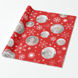 Schneeflocken Rotes Foto Weihnachtsfamilien Foto Geschenkpapier